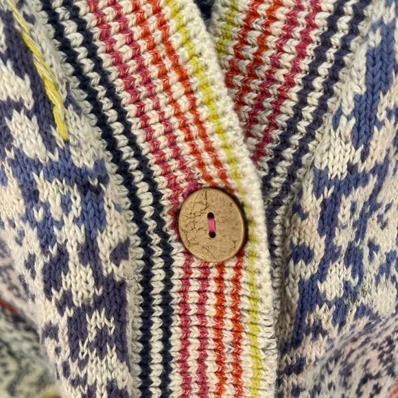 Pilcro Anthropology Cropped Cardigan Sweater Cream and Blue Medium - Picture 8 of 11